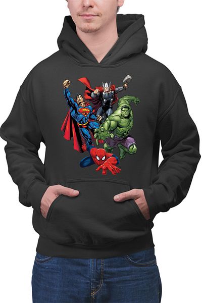 OEM Men's Hoodie Superman Hulk Spiderman Thor Avengers Total Action