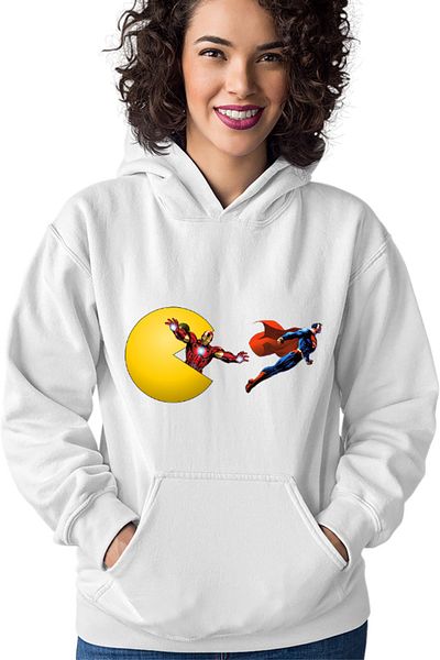 OEM Women's Hoodie Pac Man Iron Man Eat Superman Run Heroes Powers