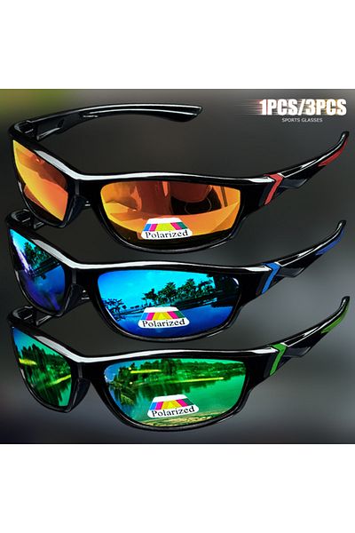Choice 3pc Green Red Blue 1/3 件 Polarized Sports Sunglasses Wrap-Around Pc Frame Outdoor Fishing Bicycle Mo