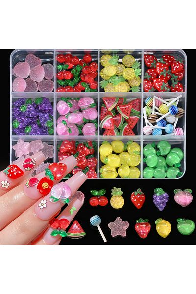 Choice ZB128-1 12Grids 3D Mixed Fruits/Lollipop/Flower Nail Charms Cherry,Strawberry,Watermelon Nail Art De