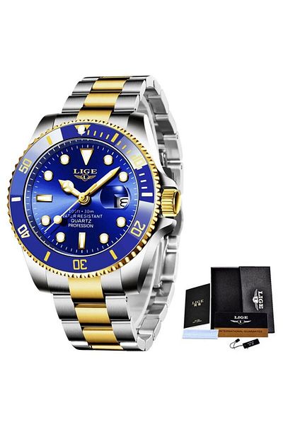 Lige gold blue Top Brand Luxury Fashion Diver Watch Men 30ATM Waterproof Date Clock Sport Watches Me
