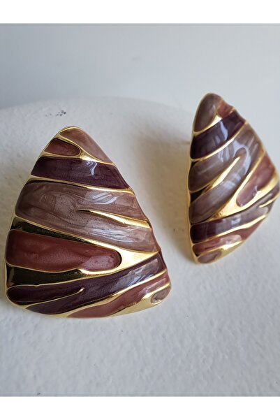 BHR AKSESUAR Kahverengi Bordo Üçgen Küpe