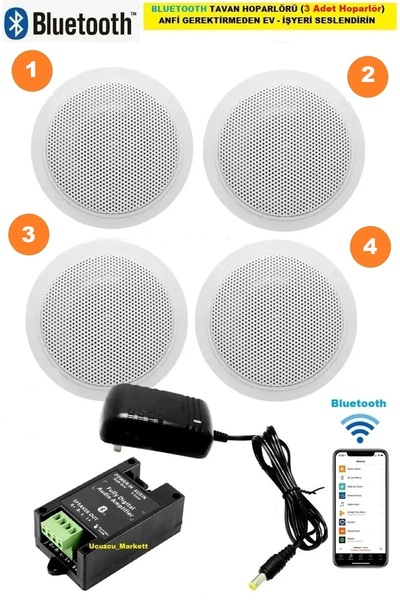 Kalite BLUETOOTH ÖZELLİKLİ TAVAN HOPARLÖR SETİ (4 TAVAN HOPARLÖR) ANFİ KULLANMADAN EV-İŞYERİNİ SESLENDİRİN