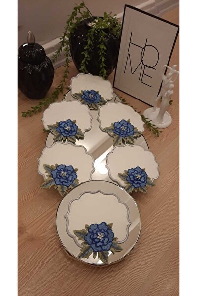 miras home 6 قطع من مناديل الكوكتيل المطرزة بالحجر على شكل وردة زرقاء، مناديل...