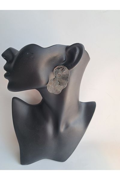 BHR AKSESUAR Silver Half Flower Earrings 5 cm