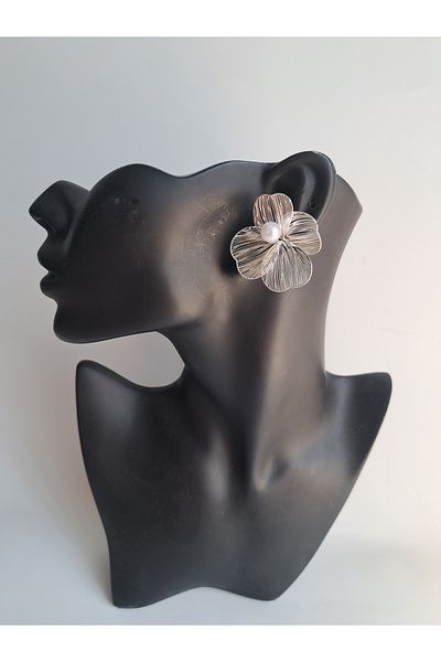 BHR AKSESUAR Silver Pearl Leaf Earrings