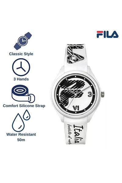 Fila ساعة تناظرية للبالغين للجنسين، بيضاء 38-321-303، 44 مم