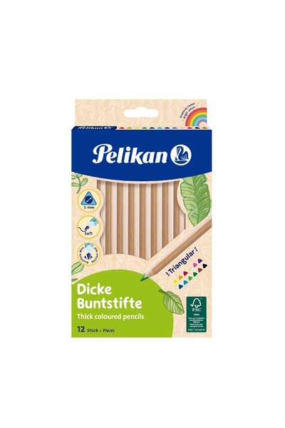 Pelikan Χρωματιστά μολύβια, σετ 12, ποικιλία χρωμάτων, υλικό ξύλο, τριγωνικό ...