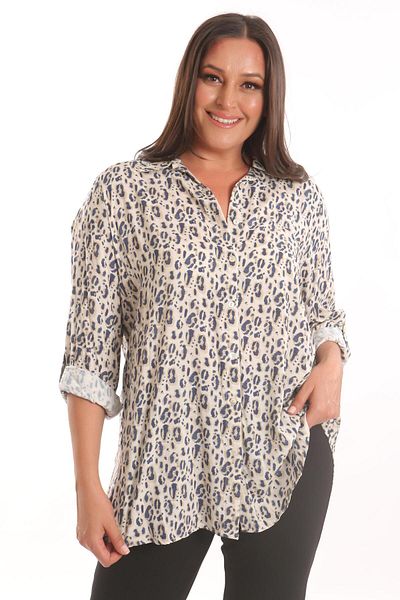 Metpoint Ψηφιακό εμπριμέ πουκάμισο Trend42plus Plus Size Navy Blue Leopard
