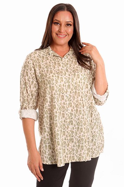 Metpoint Cămașă cu imprimeu digital cu model de leopard verde Trend42plus Plus Size