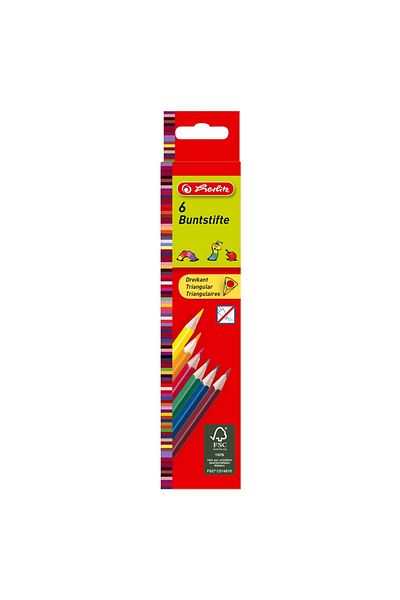 Herlitz Colored Pencils Triangular, Set of 6, Color Assorted, Material Wood