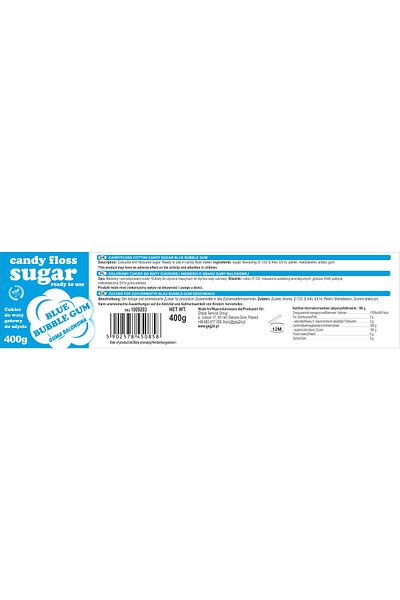GSG24 Zahăr colorat din vată de zahăr, albastru, aromă de gumă de mestecat, 400g