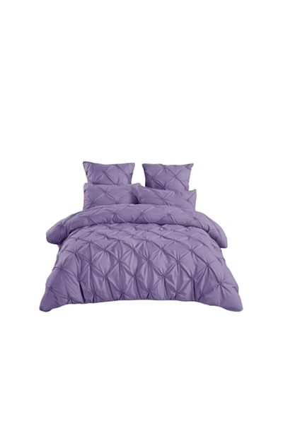 OEM Double Bedding Set, Embroidered Pleats, Uni, 6 Pieces, 2 Persons, Finet Cotton, 230x250cm, Lilac