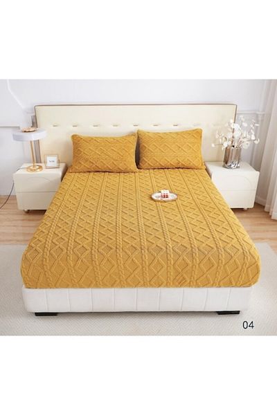 OEM Cearșaf de pat Cocolino și 2 fețe de pernă, tip tricot, uni, 3 piese, 2 persoane, 180x200cm galben M6