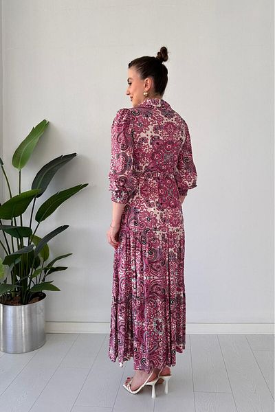 MaziButik Shawl Pattern Viscose Dress Purple Pink