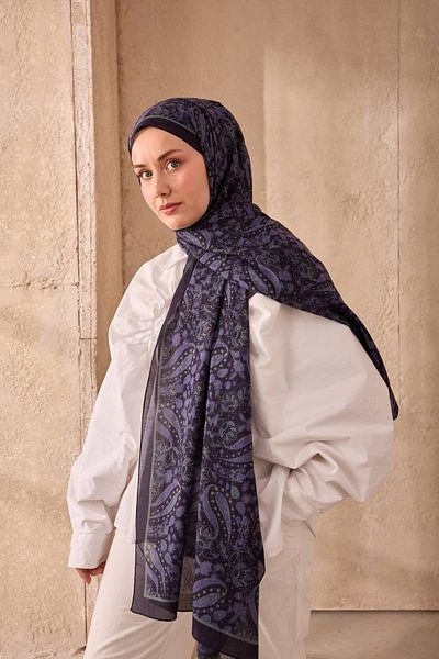 Mahal Silkhome Stripe Edge Shawl Patterned Nariya Shawl