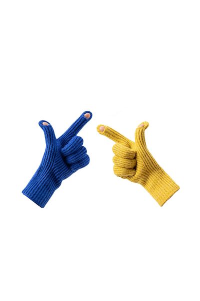 Hurtel Mănuși de telefon tricotate cu decupaje pentru degete, unisex, albastre