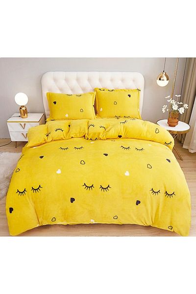 OEM Double Bed Sheet Set, Cocolino, Eyes Pattern, 4 Pieces, 2 Persons, Plush Microfiber, 220x230 cm Yell