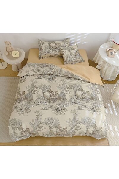 OEM Bed linen, fitted sheet, Finet, single person, 4 pieces, 140x200cm, beige shades