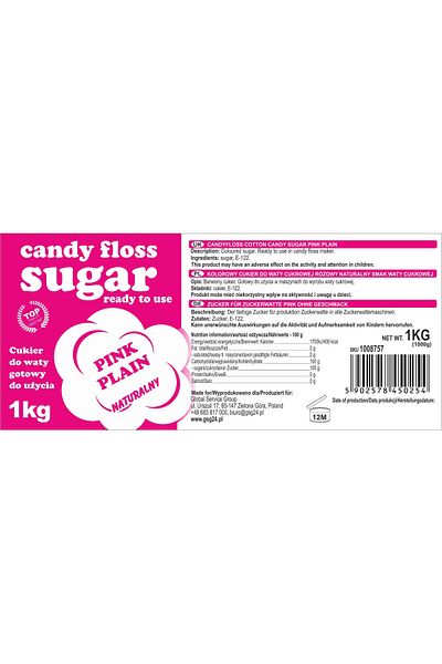 GSG24 Kolorowy cukier do waty cukrowej różowy naturalny smak waty cukrowej 1kg