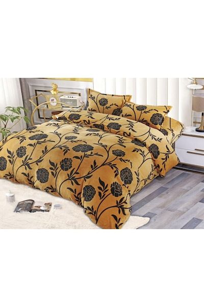 OEM Lenjerie de pat dublu, Cocolino, 4 piese, 2 persoane, 180x200cm, Imprimeu Trandafiri Negri