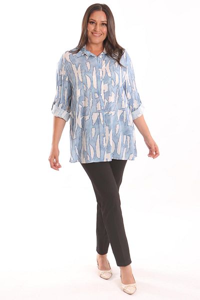 Metpoint Πουκάμισο Trend42plus Plus Size με μπλε ψηφιακό εμπριμέ σχέδιο