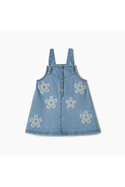 Juniors Floral Embroidered Denim Jumper Dress