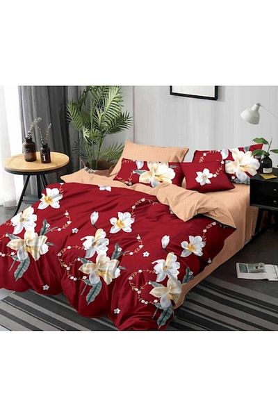 OEM Bed Linen Double, White Flower Print, 2 People, 6 Pieces, Finet, 220x230cm, Multicolor