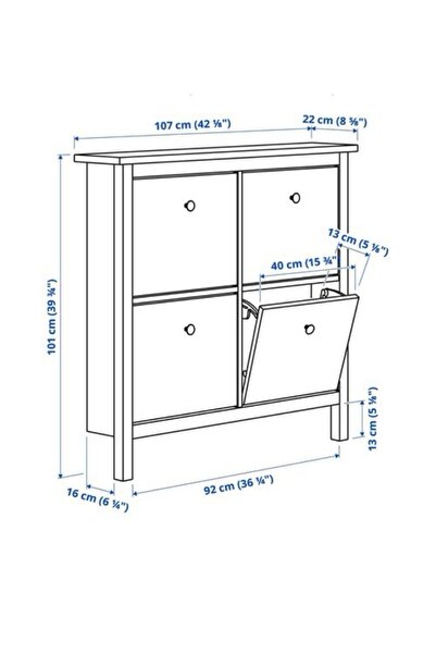 IKEA Hemnes ayakkabı dolabı, beyaz 107x22x101cm 4 bölmeli