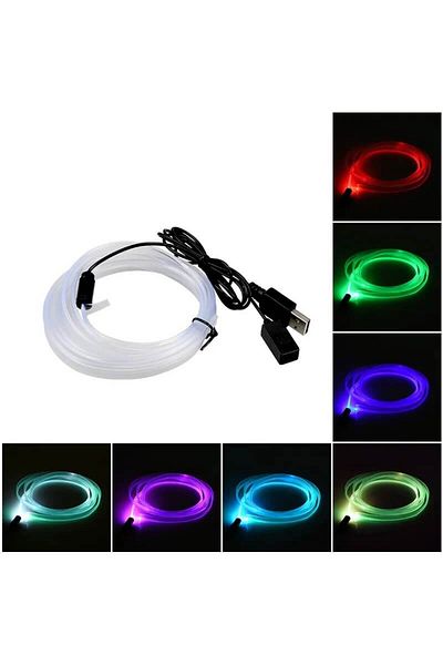 BGRJ Automotive Cablu RGB 2m lumină ambientală auto, mufă USB, 7 culori