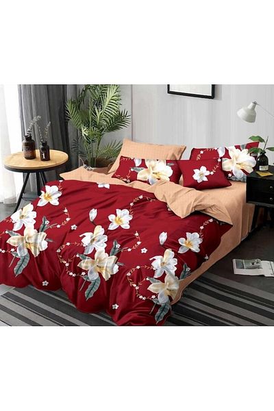 OEM Bed Linen Double, White Flower Print, 2 People, 6 Pieces, Finet, 220x230cm, Multicolor