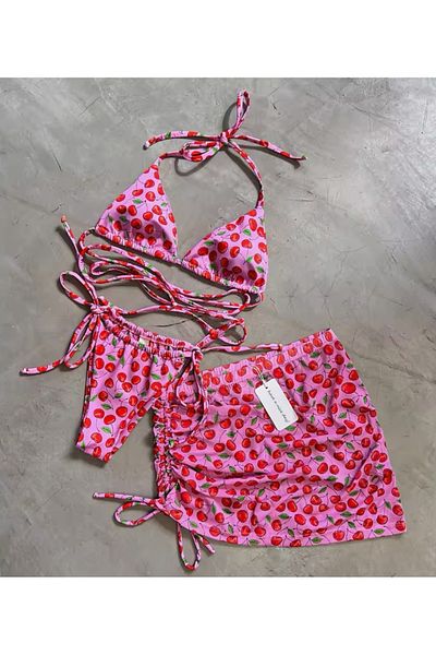 Chic clutch boutique Pink 3 pieces cherry swimsuit