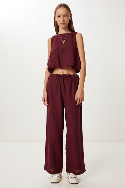 Lovelyİstanbul Linen Culotte Pants Blouse Suit Lrv0116 Bordo