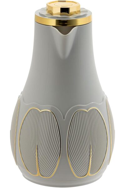 ALSAIF DEVA Coffee and Tea Vacuum Flask, leak-proof and keeps drinks hot, 1 Liter, light gray/Gold