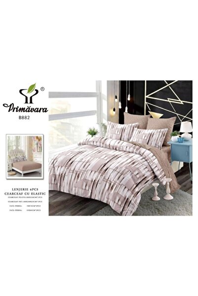 OEM Double bed linen set, fine satin, fitted sheet, abstract, 6 pieces, 2 people, 180x200