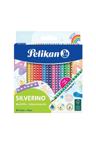 Pelikan Colored Pencils Silverino Lacquered, Set of 24, Color Assorted, Material Wood, Triangular Section