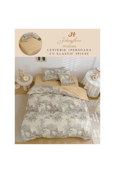 OEM Bed linen, fitted sheet, Finet, single person, 4 pieces, 140x200cm, beige shades