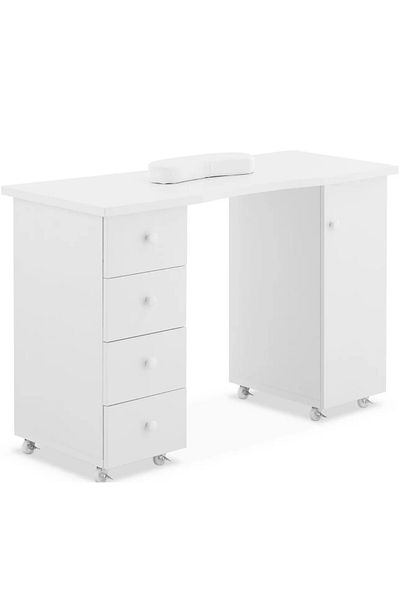 Physa Biurko stolik do manicure kosmetyczny z szufladami szafką na kółkach 119 x 45 x 78 cm biały