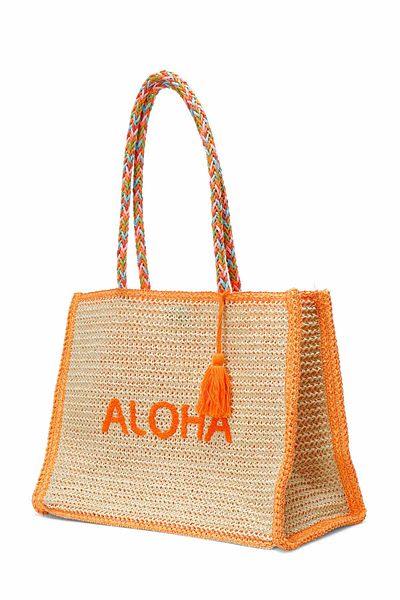 Butigo Ψάθινη γυναικεία τσάντα παραλίας ALOHA PLJ 5FX Orange