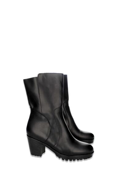 CZ London Kadın Hakiki Deri Kalın Topuklu Şık Casual Bot Fermuarlı Tam Kalıp Çizme