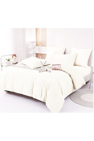 OEM Lenjerie de pat bicoloră, Finet, 6 piese, 230x250cm, alb-alb crem
