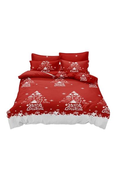 Pucioasa Double Bedding Set, Pucioasa, Finet, 6 Pieces, for 2 Persons, Christmas Print, 230x250cm, Red-White