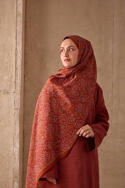 Mahal Silkhome Stripe Edge Shawl Patterned Nariya Shawl