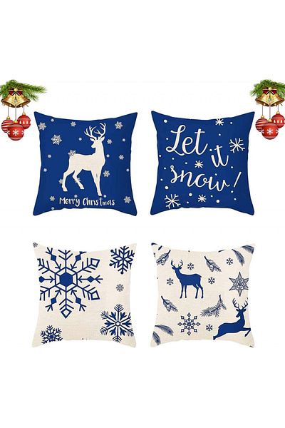 OEM Set of 4 LAPONO cushion covers, fabric, white/blue, 45 x 45 cm