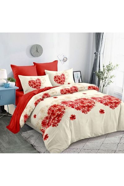 OEM Double Bedding Set, Spring, Finet, Elastic Sheet, Heart Model, 6 Pieces, 2 Persons, 180x200cm, Red-B