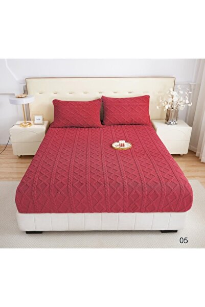 OEM Husa de pat Cocolino si 2 fete de perna, tip Tricot, Uni, 3 piese, 2 persoane, 180x200cm rosu M5