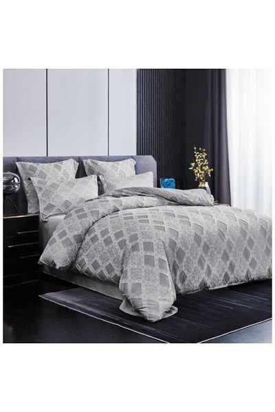 OEM Bed Linen Set, Uni, Finet, Grofat, Diamond Pattern, 6 Pieces, 230x250cm, Gray