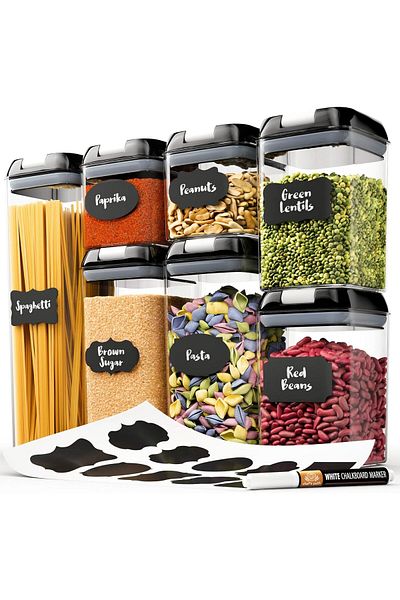 Lumely 7 PCS Airtight Food Storage Containers Set,with Pen and Stickers,BPA Free Plastic,Easy Lock Lid