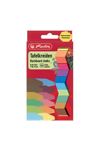 Herlitz Colored Chalk for Blackboard, Set of 12, Color Assorted, Material Chalk
