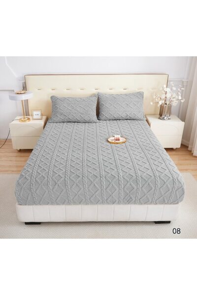 OEM Husa de pat Cocolino si 2 fete de perna, tip Tricot, Uni, 3 piese, 2 persoane, 180x200cm gri